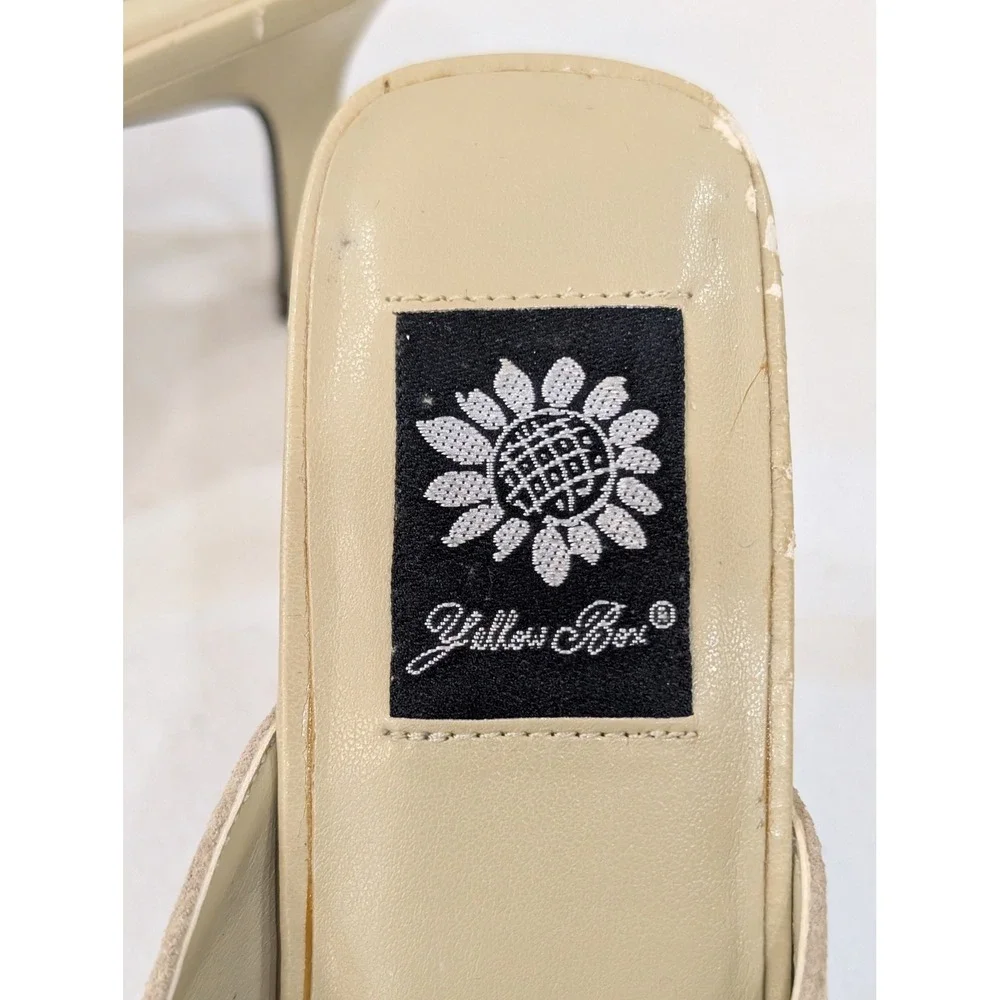 Yellow Box Jody Embellished Rhinestone Square Toe Beige Heel Mules Size 7.5 - Picture 4 of 9